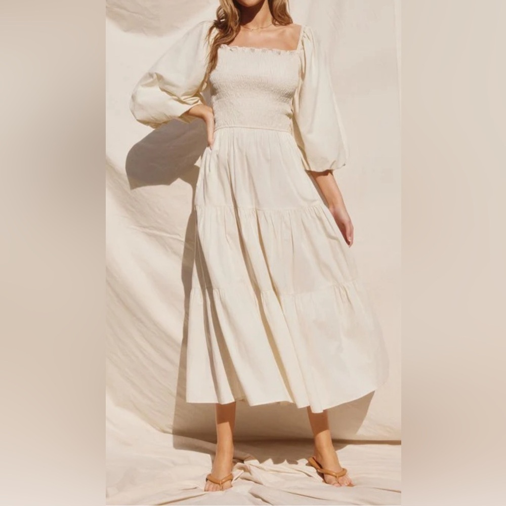 NWT Dress Forum Boho Tie-Backed Tiered Dress with Pockets in Ivory Medium